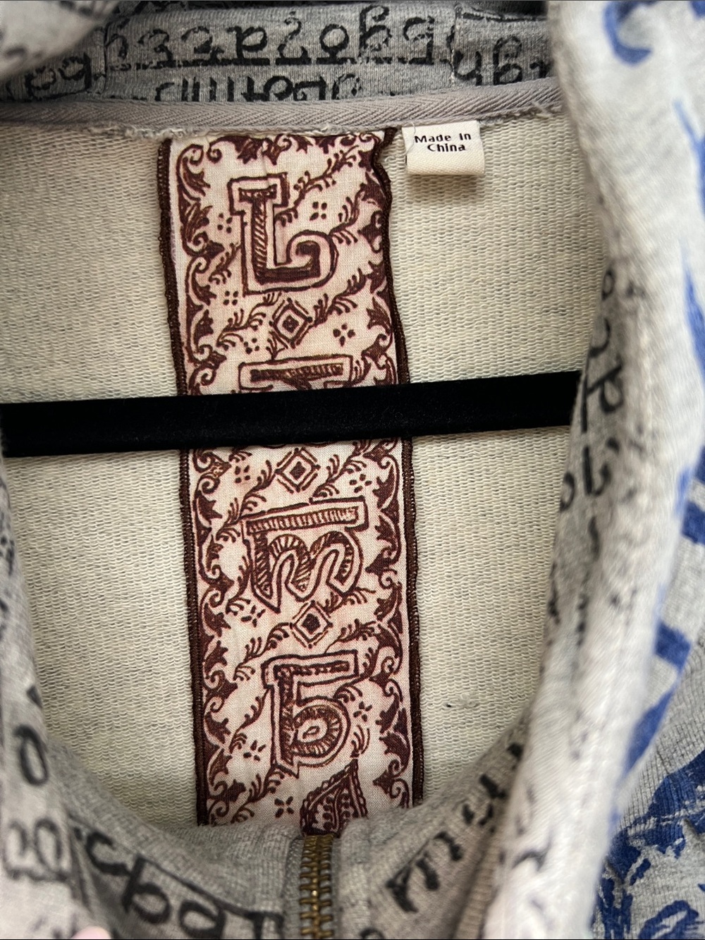 L.A.M.B. Gray Zip Hoodie with Blue Graphic Elephant Print - Picture 2 of 9